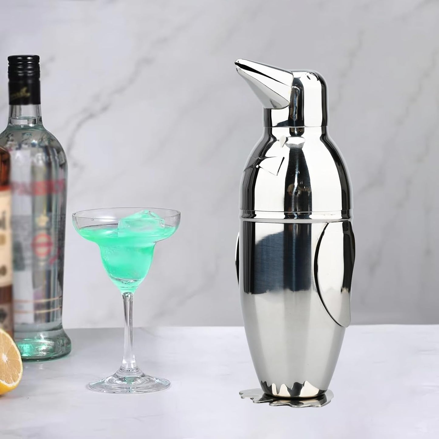Penguin Cocktail Shaker with Strainer, Bar Essentials, Bartender Shaker and Strainer Set, Stainless Steel Shaker Bottle, 17 oz