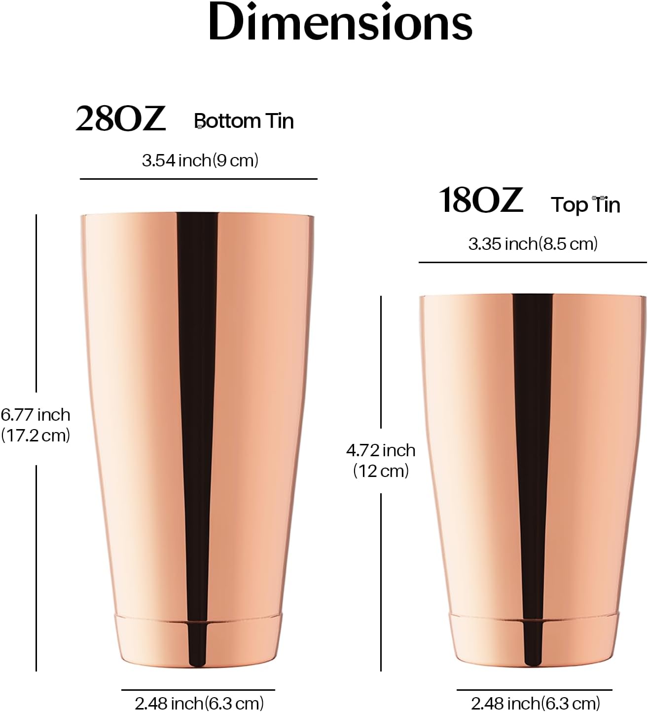 WOTOR Boston Cocktail Shaker Set, 18 oz & 28 oz Stainless Steel Weighted Shaker Tins, Professional Bar Tools for Bartender, Metal Mixer for Martini & Cocktails (Rosegold)