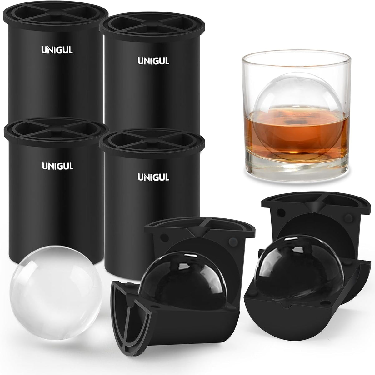 Clear Ice Cube Maker, 2.5" Stainless Large Round Ice Ball Mold for Whiskey - 4 PACK