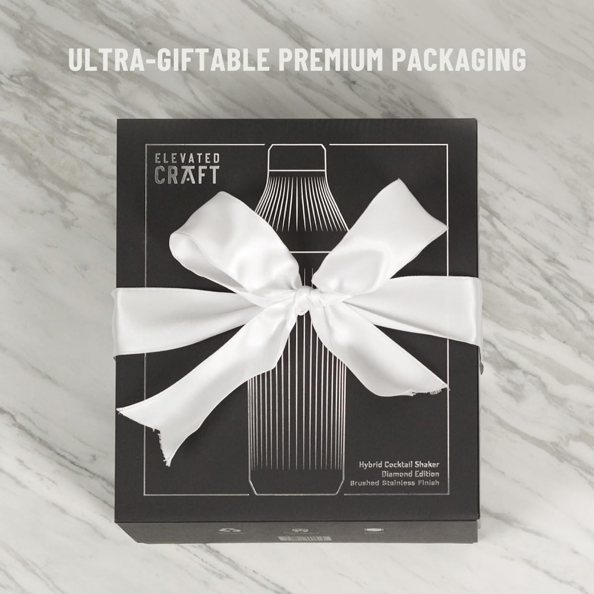 Elevated Craft Diamond Edition Hybrid Cocktail Shaker Set - Premium Vacuum Insulated Gunmetal Black, 28 oz, Includes Built-in Strainer, Precise Measuring Top & XL Polishing Cloth - Martini Shaker