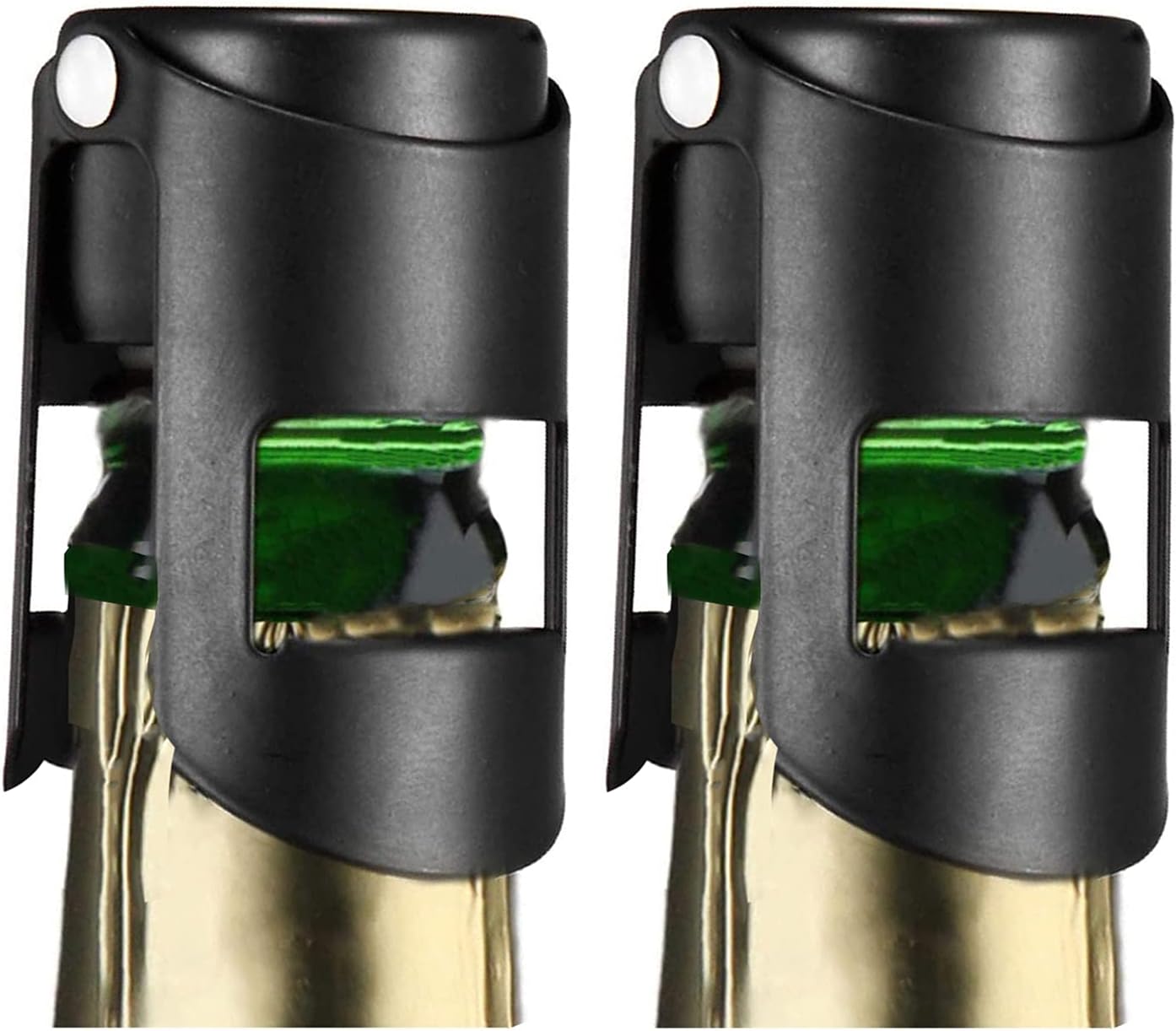 HYZ Champagne Stoppers 2Pack - Stainless Steel Sparkling Wine Bottle Stopper with Pure Silicone Air Tight Seal - Professional Wine Saver for Champagne，Prosecco and Cava (Black)
