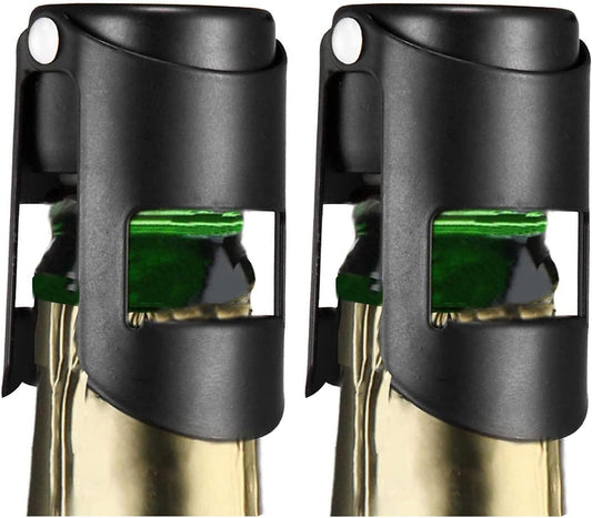 HYZ Champagne Stoppers 2Pack - Stainless Steel Sparkling Wine Bottle Stopper with Pure Silicone Air Tight Seal - Professional Wine Saver for Champagne，Prosecco and Cava (Black)