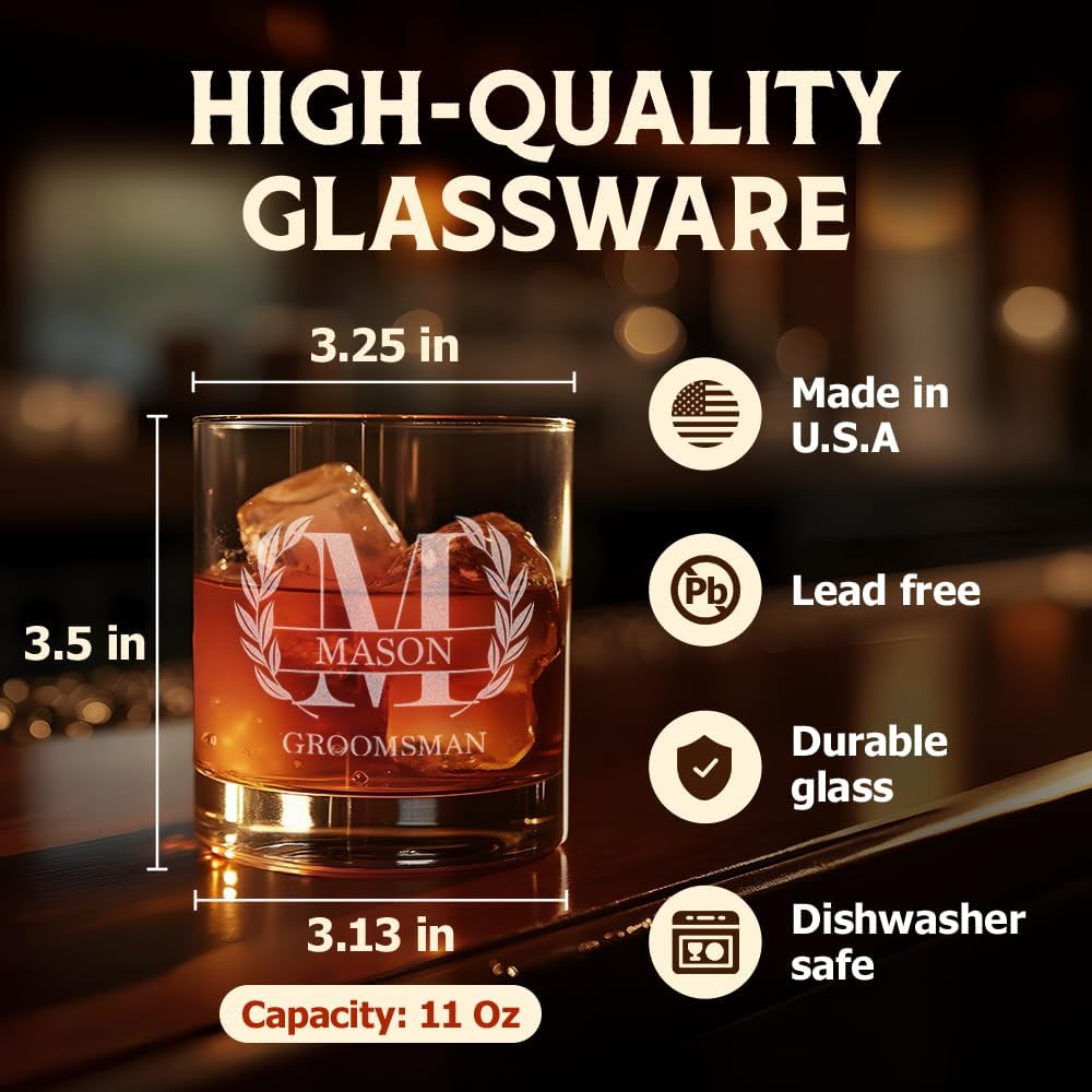 Personalized Whiskey Glasses for Men Dad, 11 Oz Photo Engraved Buorbon Glass, Etched Monogram Whiskey Glassware, Laser Handwriting Drinkware, Custom Birthday Retirement Father's day for Him