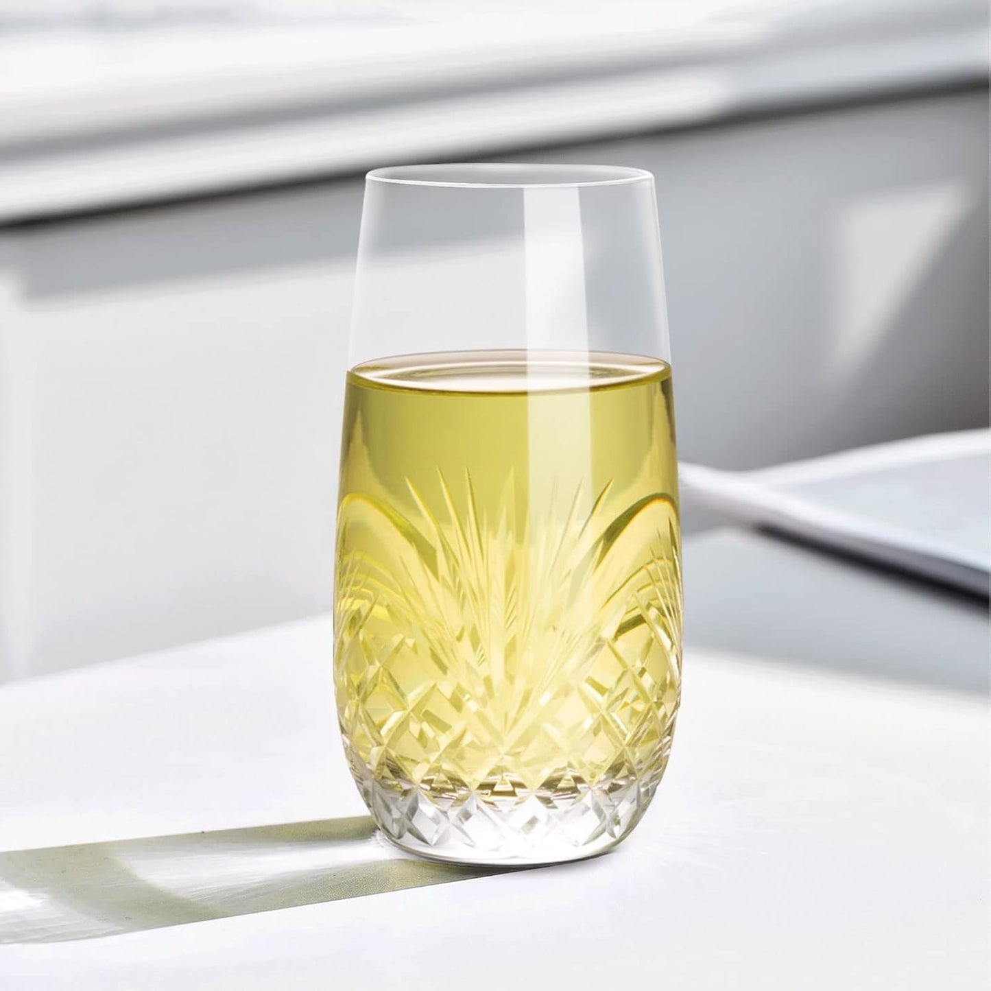 SHOSHIN Hand Cut Highball Glasses Crystal (Set of 4, 17Oz) - Elegant Water Juice Drinking Glasses, Everyday Beverage Glasses, Large Collins Glasses Perfect for Restaurant, Kitchen, Bar