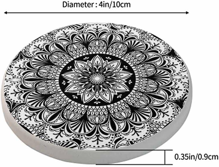 oFloral Flower Black Coasters for Drinks Mandala Vintage Ethnic Features Cups Place Mats for Home Decor Set of 2, 4 Inch