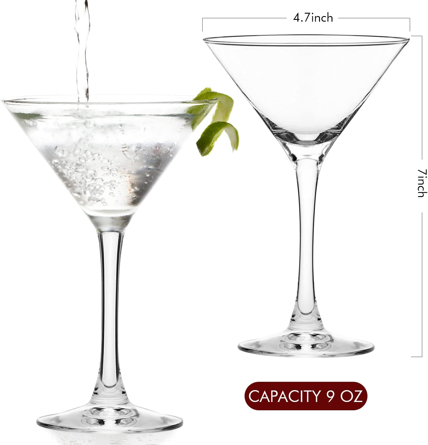 Chouggo Martini Glasses Set of 4, Hand Blown Premium Crystal Cocktail Glasses, for Bar, Martini, Cosmopolitan, Manhattan, Gimlet, Pisco Sour - 9Oz, Clear