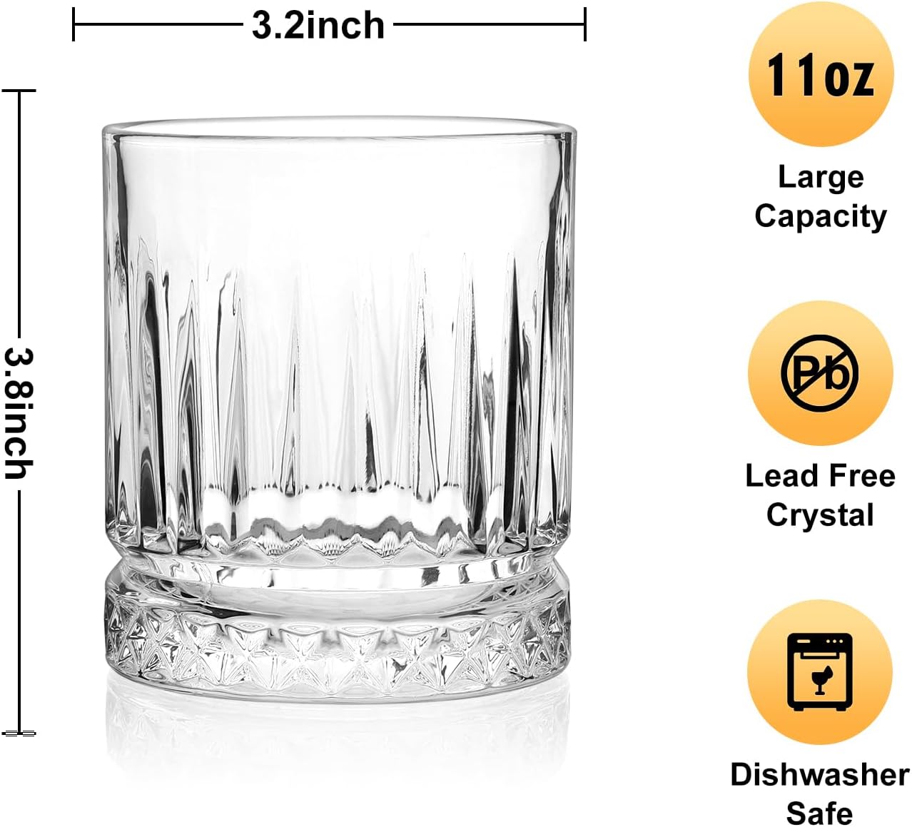Whiskey Glasses Set of 6, 11oz Old Fashioned Cocktail Glasses, Lead-free Crystal Scotch Bourbon Glass, Whiskey Tumblers for Scotch Bourbon