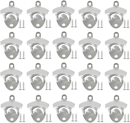 ANSLYQA 20 Pack Bottle Opener Wall Mounted, Vintage Beer Bottle Opener with Screws for Bars KTV Hotels Homes, (Silver)