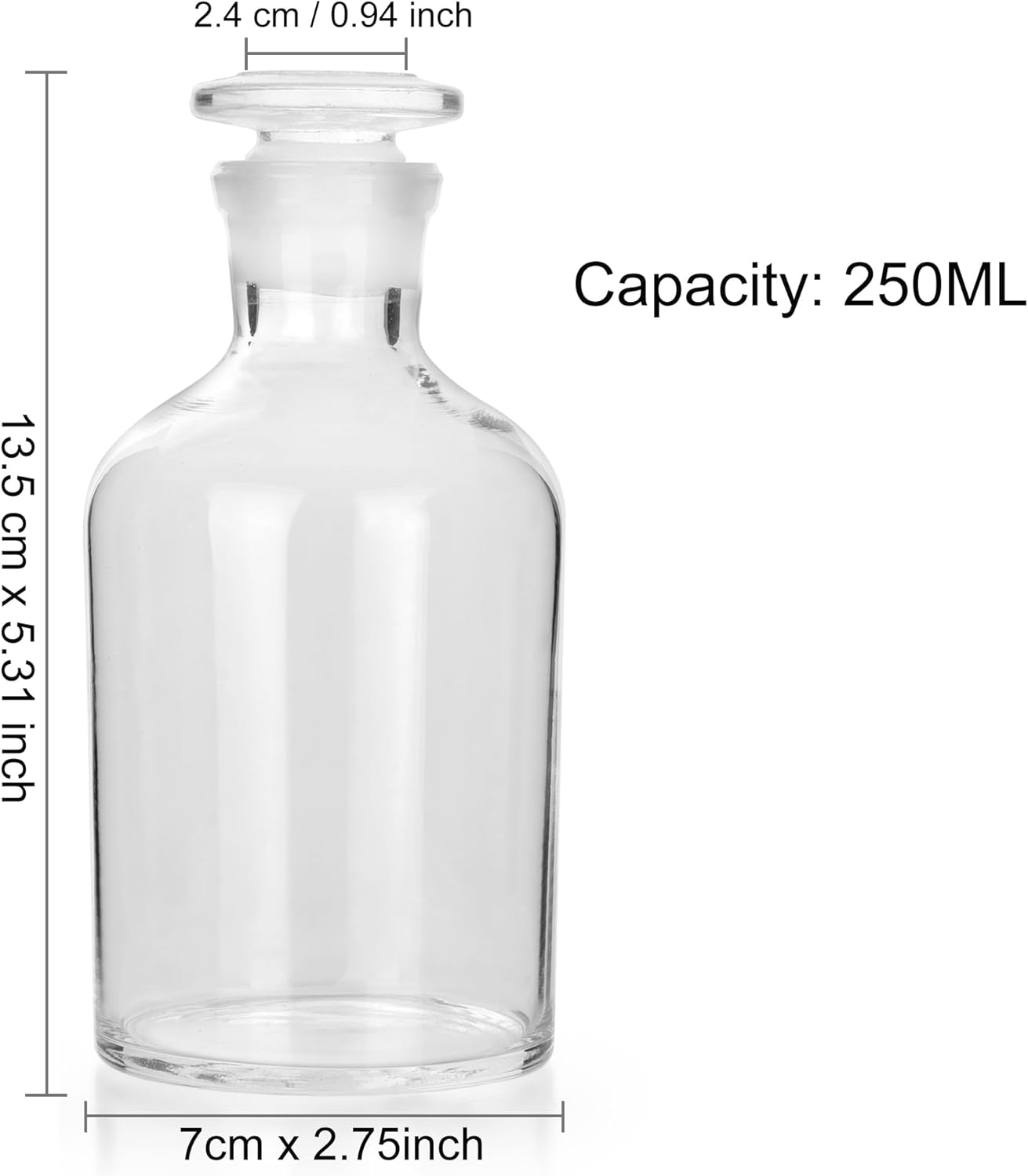 250ml Glass Reagent Bottle,Narrow Mouth Borosilicate Glass Reagent Bottle with Standard Ground Glass Stopper (8.45oz,Clear)