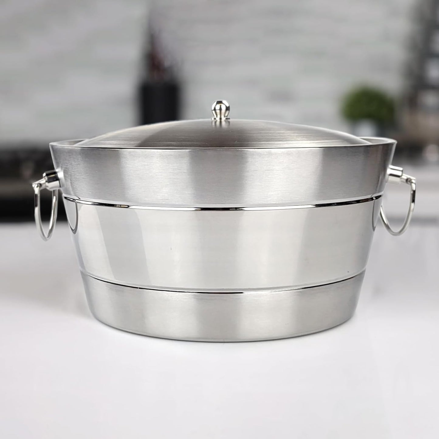 BREKX Insulated Stainless Steel Ice Bucket with Lid for Parties - Anchored Double-Walled Large Ice Bucket for Extended Chill - Champagne Bucket for Mimosa Bar Supplies
