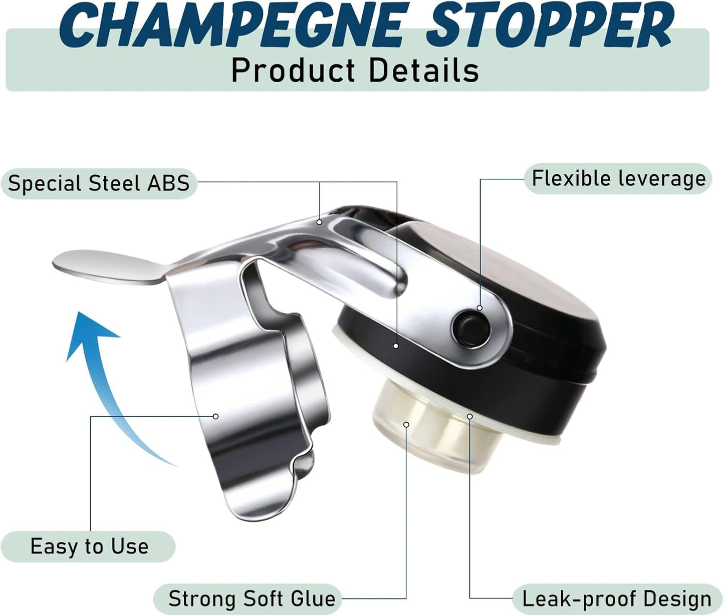 Stainless Steel Champagne Stoppers 2.71 x 1.93 Inch Wine Bottle Stoppers Sealer Reusable Champagne Cork Bottle Plug Beverage Bottle Stopper for Keeping Wine Fresh(12 Pieces)