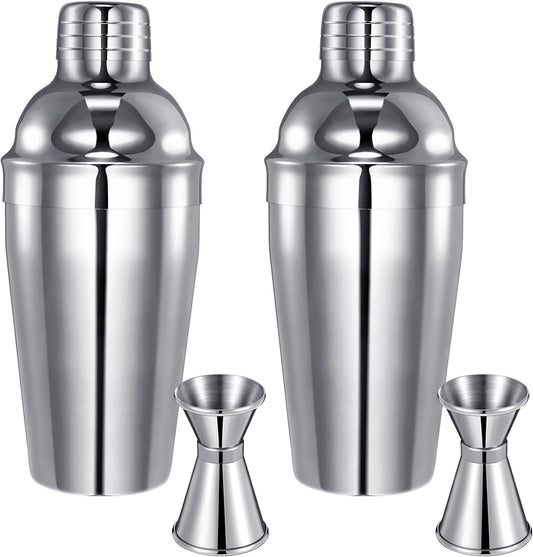 Umigy Cocktail Shaker Set Martini Shaker Bulk Stainless Steel Martini Mixer with Strainer and Double Measuring Jigger for Bar Party Home Use Wine Bar(18 Oz/ 550 ml,2 Packs)