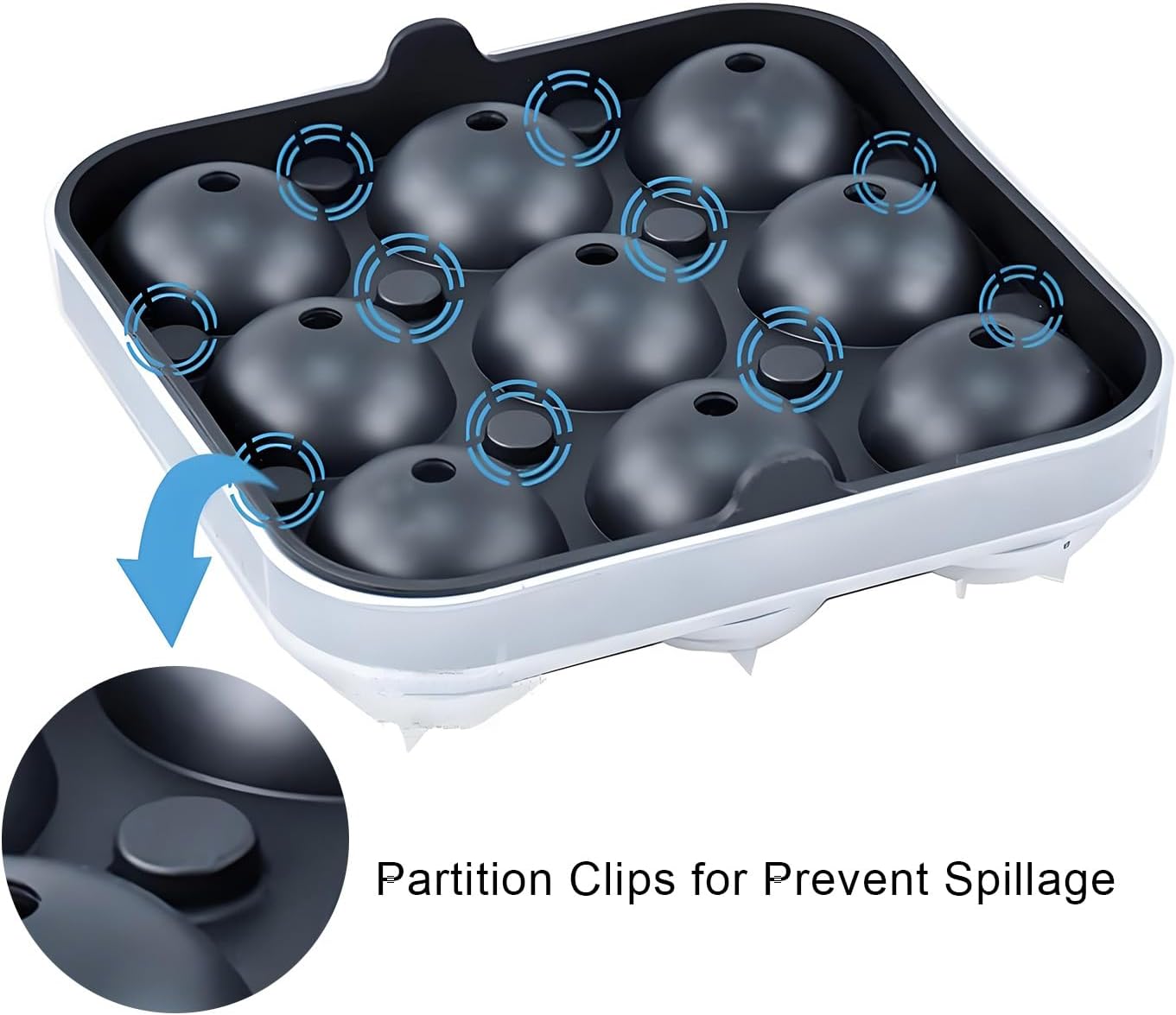 Samuelworld Large Ice Ball Maker with Lid, 9 x 2 Inch Ice Balls - Food Grade, Easy To Fill Round Silicone Ice Tray, Perfect Spheres Craft Ice Maker for Whiskey, Cocktails, Gifting - Black