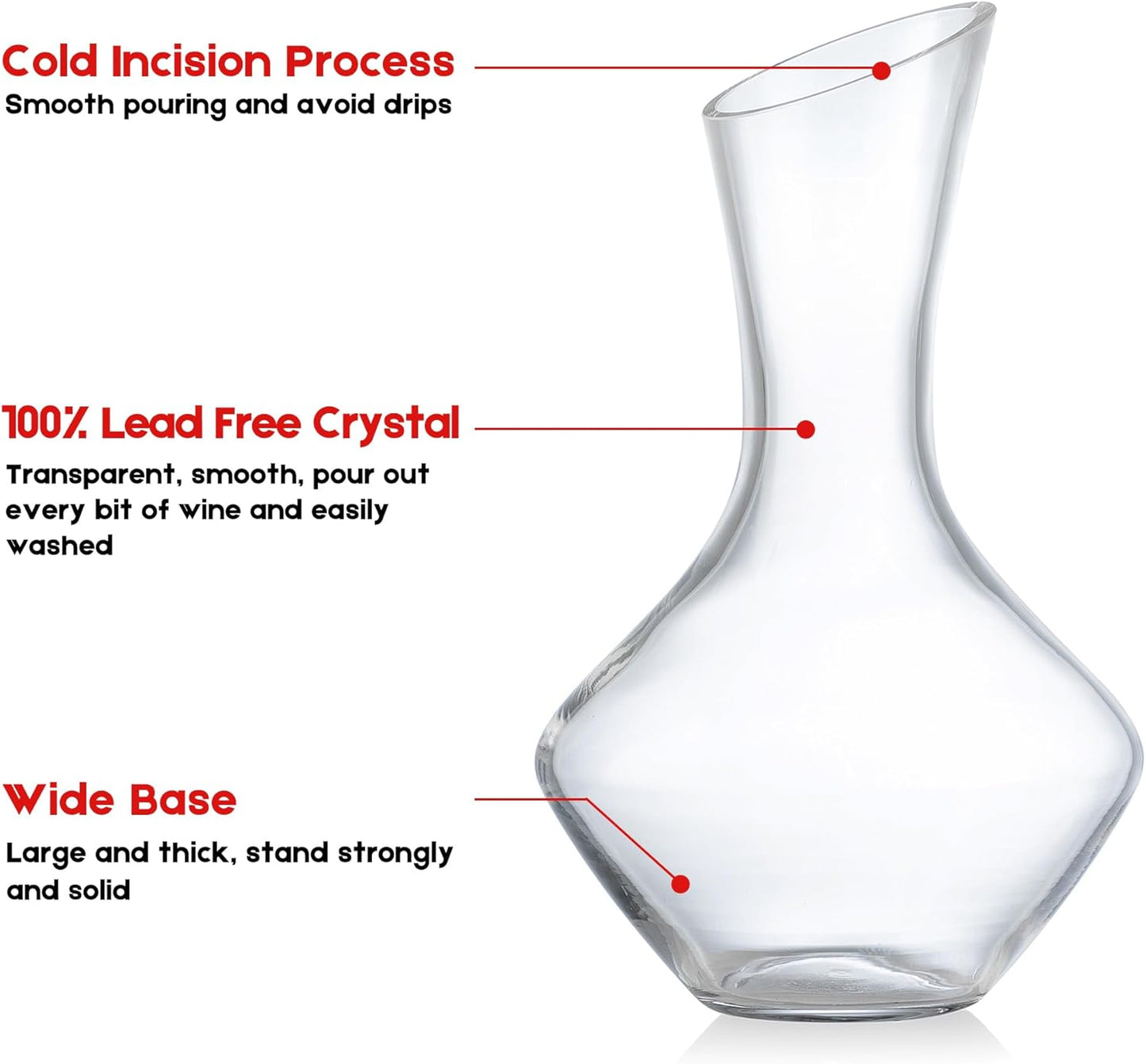 NEW PACIFIC YOUYAH Wine Decanter, Red Wine Carafe 100% Hand Blown Lead-free Crystal Glass, Elegant Design Wine Decanter, Wine Accessories, Idea Wine Gift for Wine Lovers, Transparent