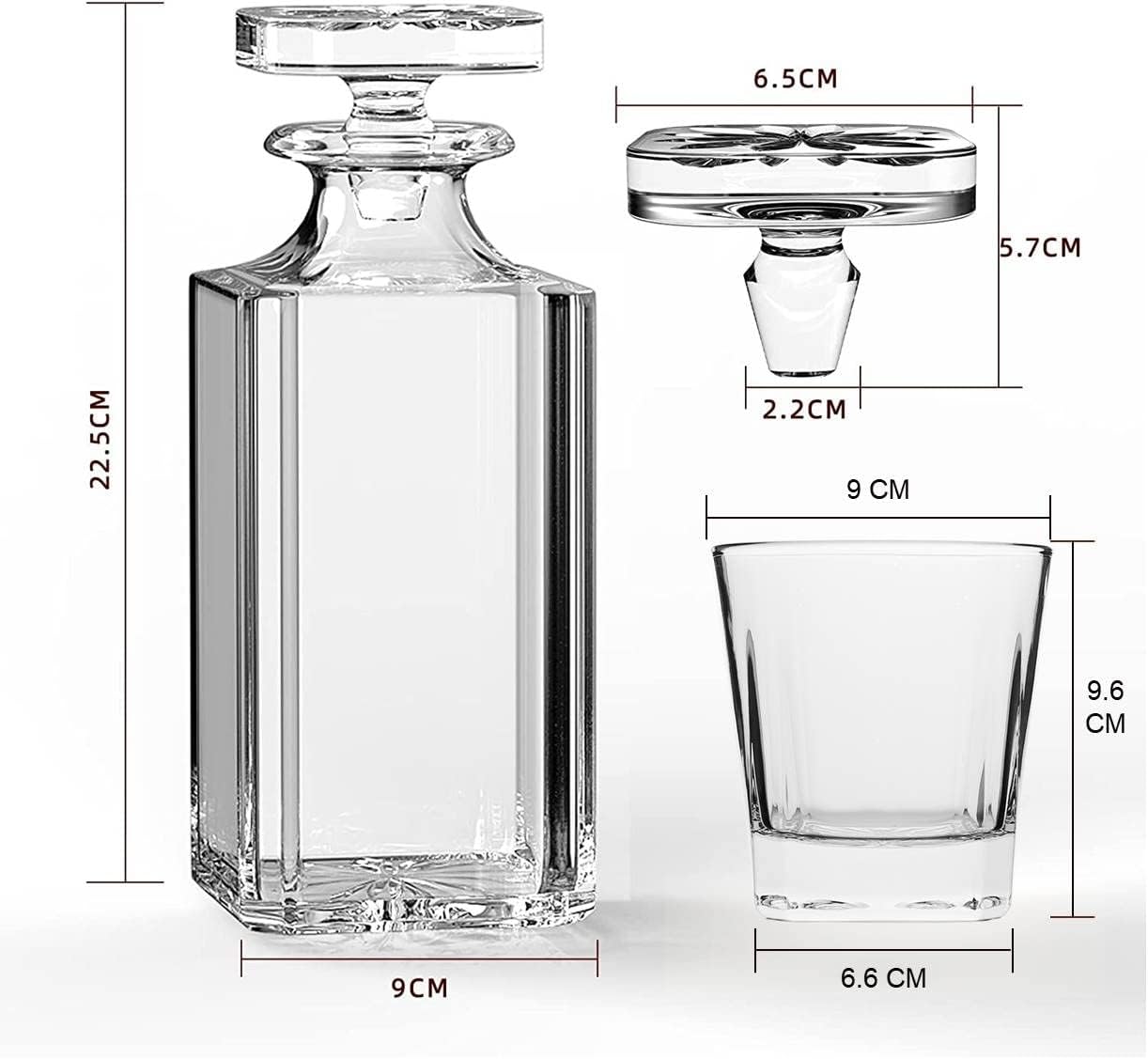Whiskey Decanter Glasses Set Lead-Free Crystal Glass Scotch Tasting Cups Wine Bottle for Drinking Irish Whisky Bourbon Tequila tumbler (Square, 1 Decanter & 4 Glasses Set)