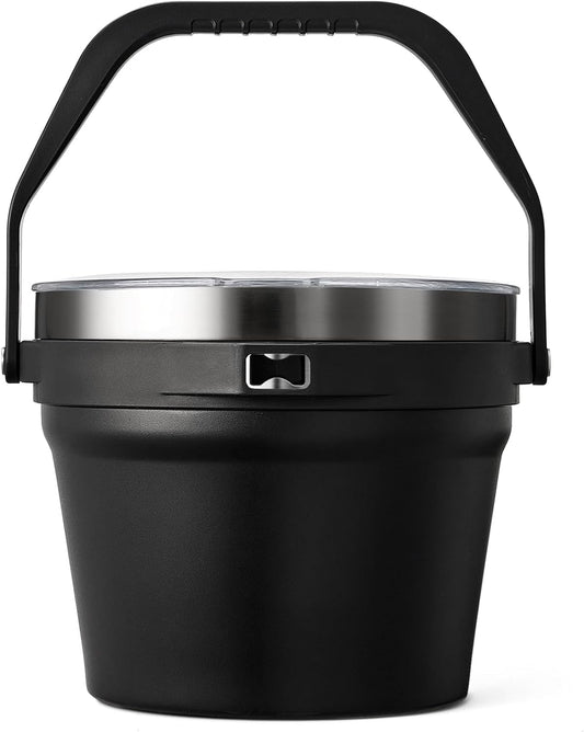 7L Insulated Ice Bucket with Lid，Double Wall Vacuum Stainless Steel Beverage Bucket Keeps Frozen Longer，Holds 6 Longnecks or 3 Bottles of Wine，for Cocktail, Champagne(No Accessories, Black) - Black