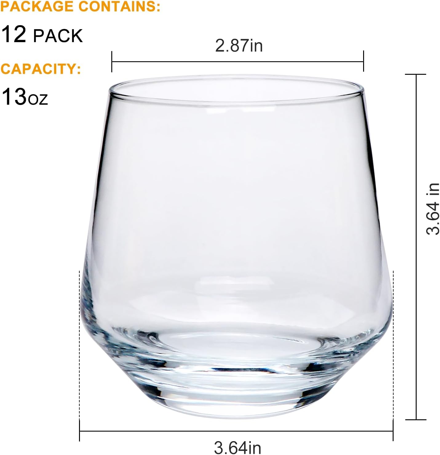 Wine Glasses Set of 12, 13 oz Heavy Base Glasses Drinking Glasses for Scotch, Cocktail, Whiskey and Juice, Dishwasher Safe Glassware, Gifts for Friend,Ideal Glassware for Special Moments