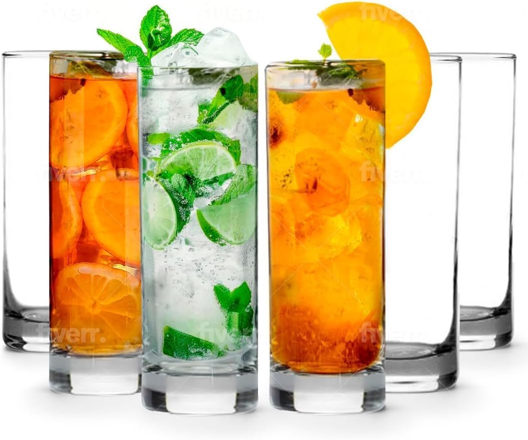 LEMONSODA Highball Glass Set | 12oz Set of 6 | Lead-Free Glass with Heavy Base | Dishwasher Safe Cocktail Glasses for Mojito Whiskey Iced Tea | Gift Box Included | Modern Durable Bar Glassware