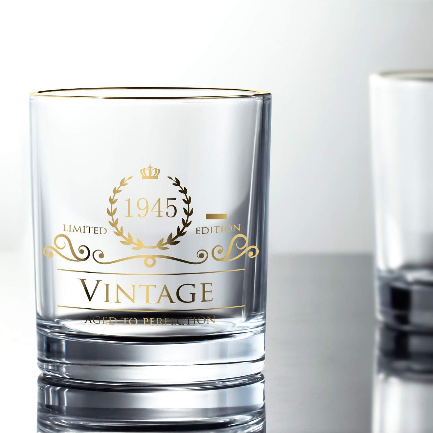 1945 80th Birthday Gifts for Men/Dad/Son, Vintage Unfading 24K Gold Hand Crafted Old Fashioned Whiskey Glasses, Perfect for Gift and Home Use - 10 oz Bourbon Scotch, Party Decorations