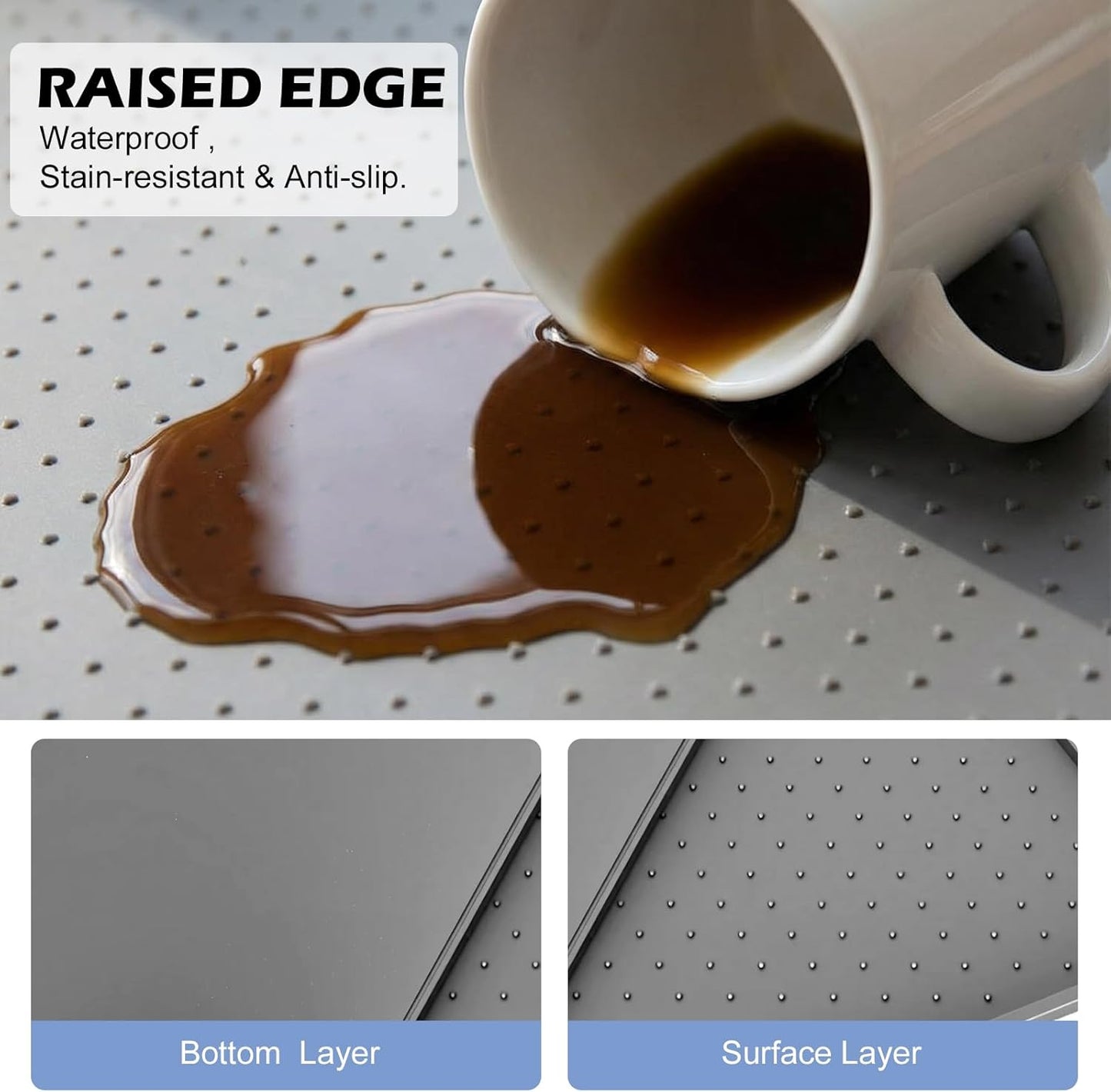 Coffee Mat Non-Slip Waterproof Silicone Bar Mat for Espresso Machine and Coffee Maker Leak-Proof Dish Drying Mats for Kitchen Counter, 11.5"X18.5", Grey