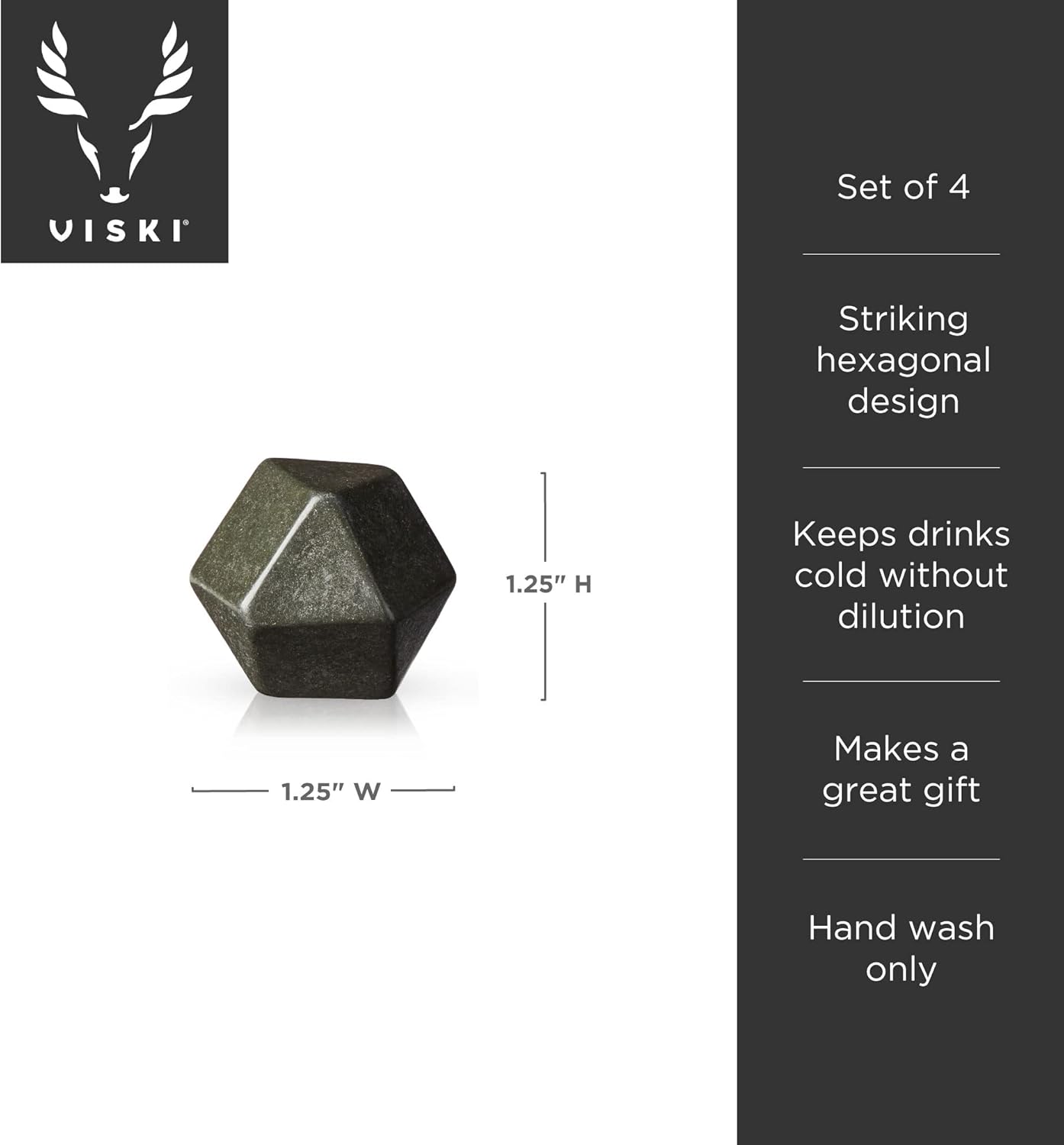 Viski Glacier Rocks Hexagonal Basalt Stones, Bourbon Stones, Whiskey Stones Set of 4, Chilling Stones for Drinks, Whiskey Accessories
