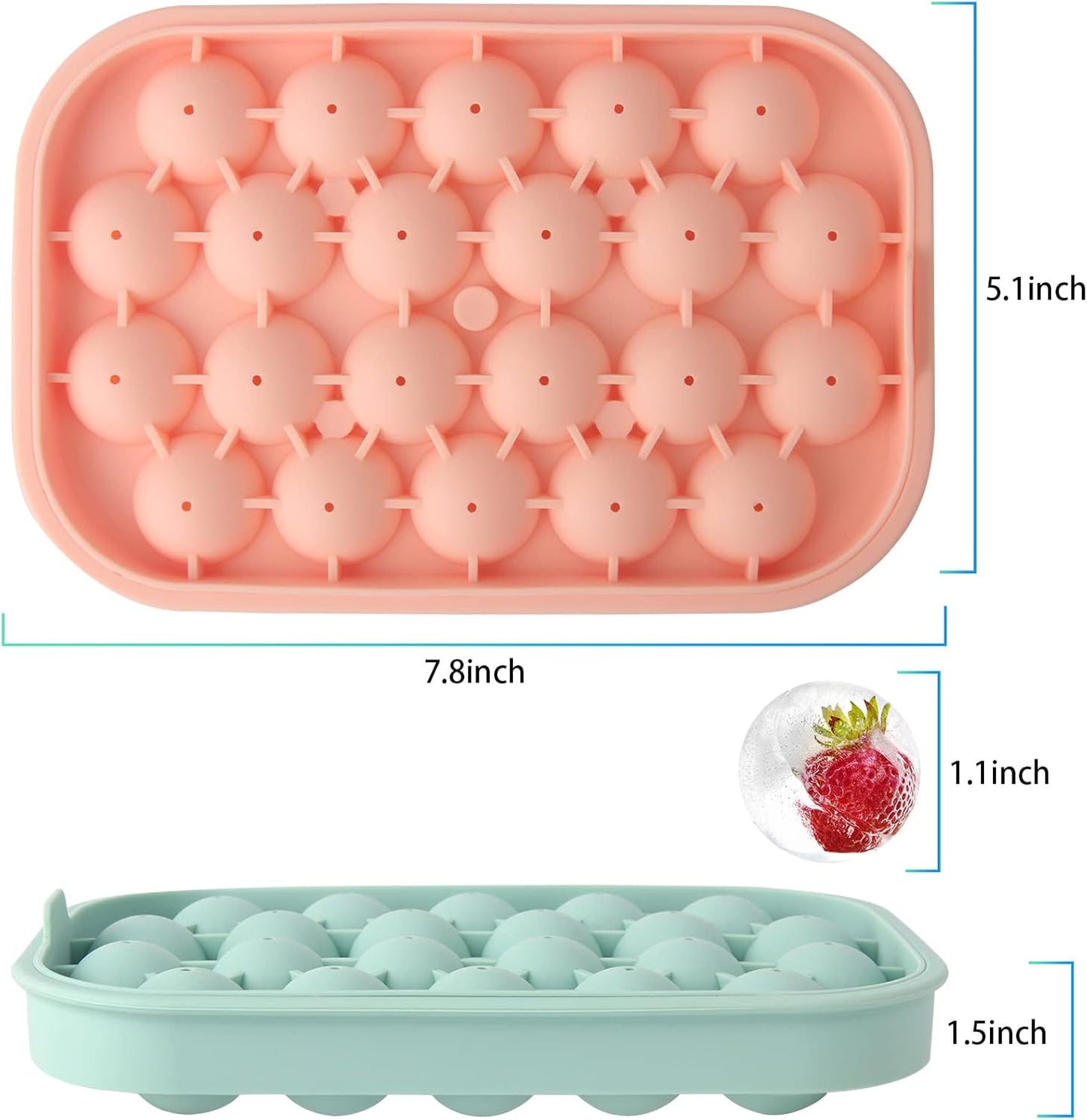 Ice Cube Tray, 2 Pack Flexible Silicone 22 Ice Balls Maker with Lid BPA Free Easy-Release Ice Cube Trays for Freezer, DIY Homemade Round Ice Cubes for Whiskey, Cocktails, Coffee