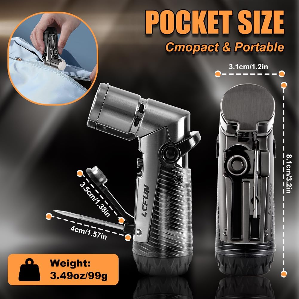 LcFun Torch Lighter Windproof Triple Jet Flame Butane Lighter with Punch and Draw Enhancer, Refillable Lighters for Camping Hunting Valentines Day Gifts for Him -BUTANE NOT INCLUDED