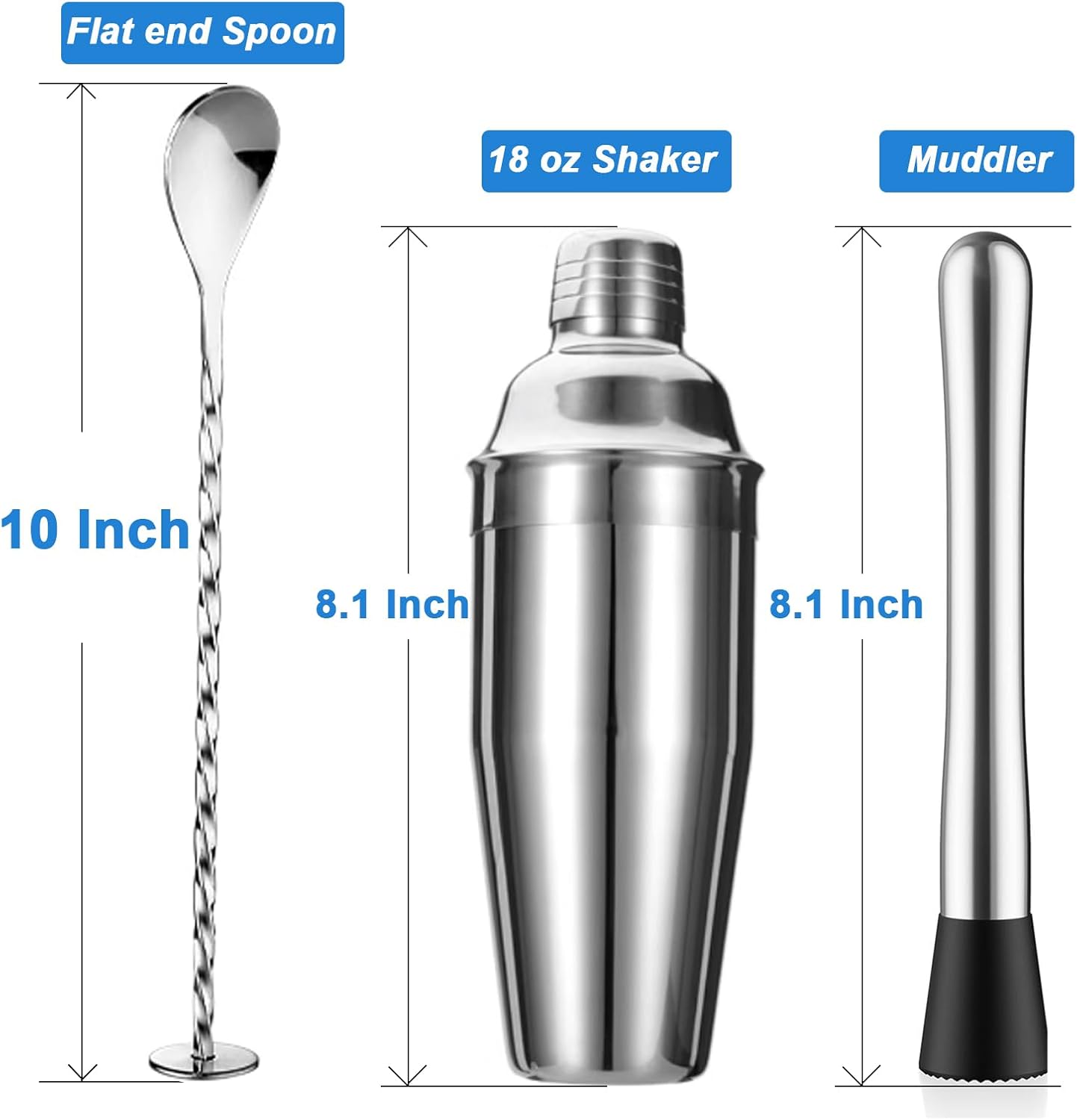 ZPUFAW 5-Piece Cocktail Shaker Set Shaker Strainer Jigger T-Mixing Spoon Muddler Bartender Kit Stainless Steel Bar Set Housewarming Gift