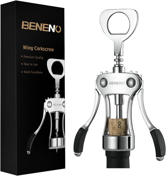 Beneno Wine Opener, Premium Wing Corkscrew Wine Bottle Opener, Silver - Silver