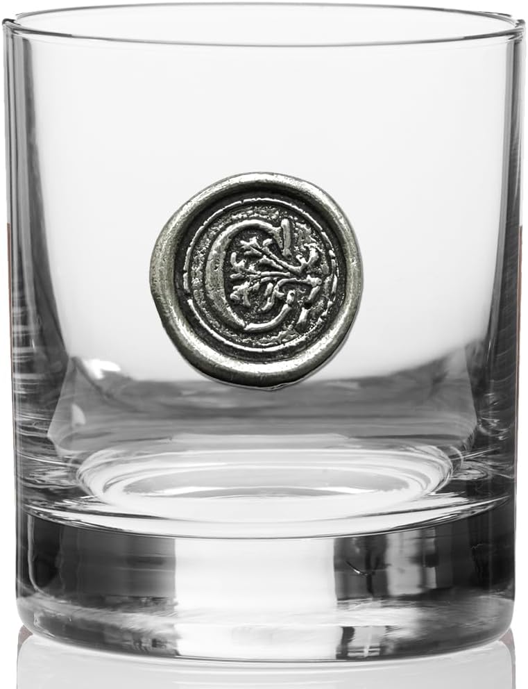 English Pewter Company 11oz Old Fashioned Whiskey Rocks Glass With Monogram Initial - Unique Gifts For Men - Personalized Gifts With Your Choice of Initial (C) MON103
