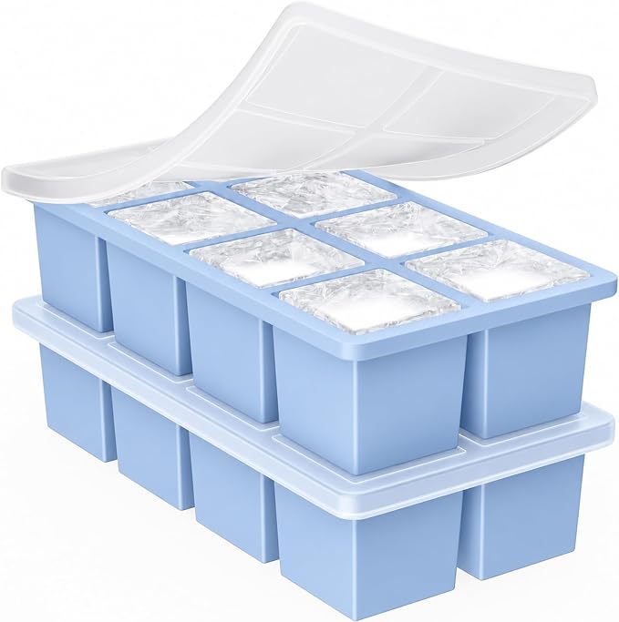 Large Ice Cube Trays for Whiskey: GGOW Big Silicone Ice Cube Trays 2Inch - Huge Square Ice Cubed Tray for Whisky and Cocktail - Light Blue