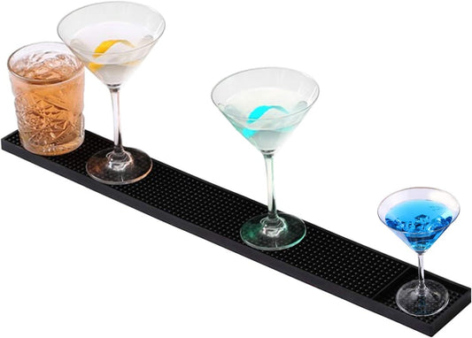 Rubber Bar Spill Mat, Non-Slip No-Spill Drink Beer Coffee Bartender Service Mat, Antiskid Drying Dish Mats Trim Bar Rail Runners for Bar Restaurant KTV Home Counter Top by COSOOS - 23.6”x 3.1” Black