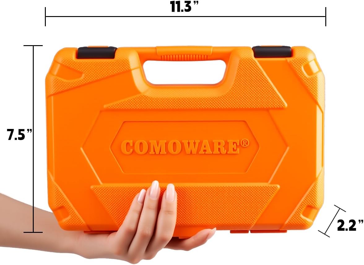 COMOWARE 83pcs 1/4” Drive Socket Set, 5/32”-9/16” SAE, 4-15mm Metric, CR-V Mechanic Tool Set, 72T Ratchet Wrench, Socket Wrench Sets with Adapter, Ratchet Sets for Auto Repairing & Home Use