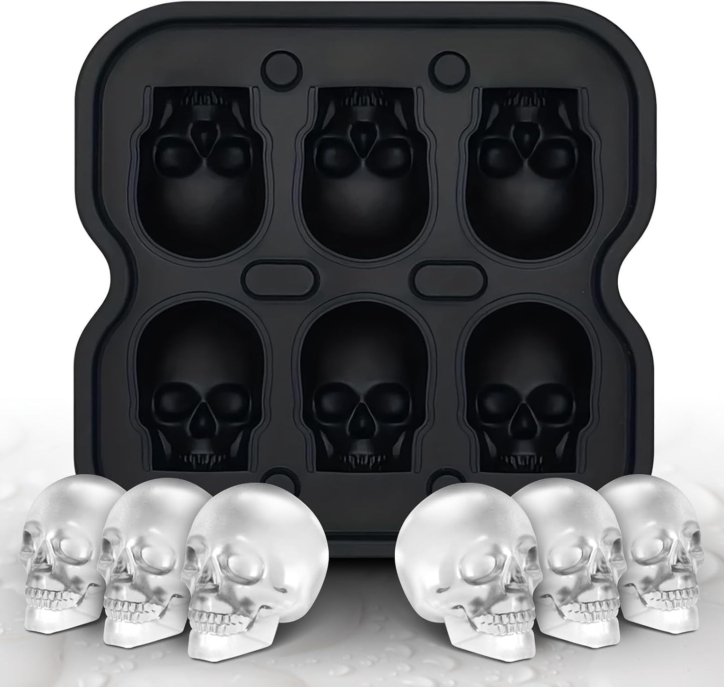 Skull Ice Cube Mold, 6-Cavity Silicone Ice Tray for Whiskey, Cocktails, and Beverages, Food-Grade Flexible Ice Maker for Halloween & Party Drinks, Easy Release & Dishwasher Safe