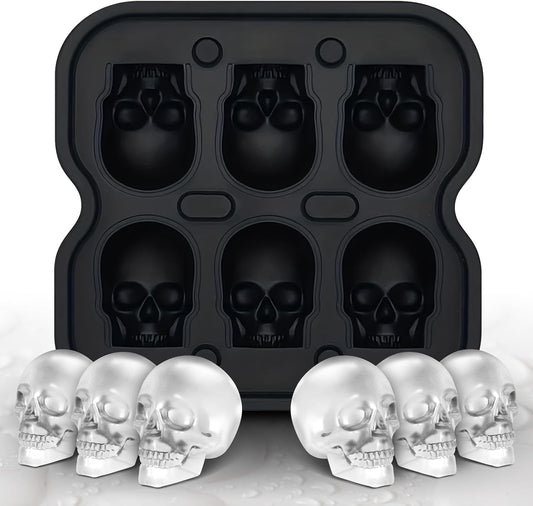 Skull Ice Cube Mold, 6-Cavity Silicone Ice Tray for Whiskey, Cocktails, and Beverages, Food-Grade Flexible Ice Maker for Halloween & Party Drinks, Easy Release & Dishwasher Safe