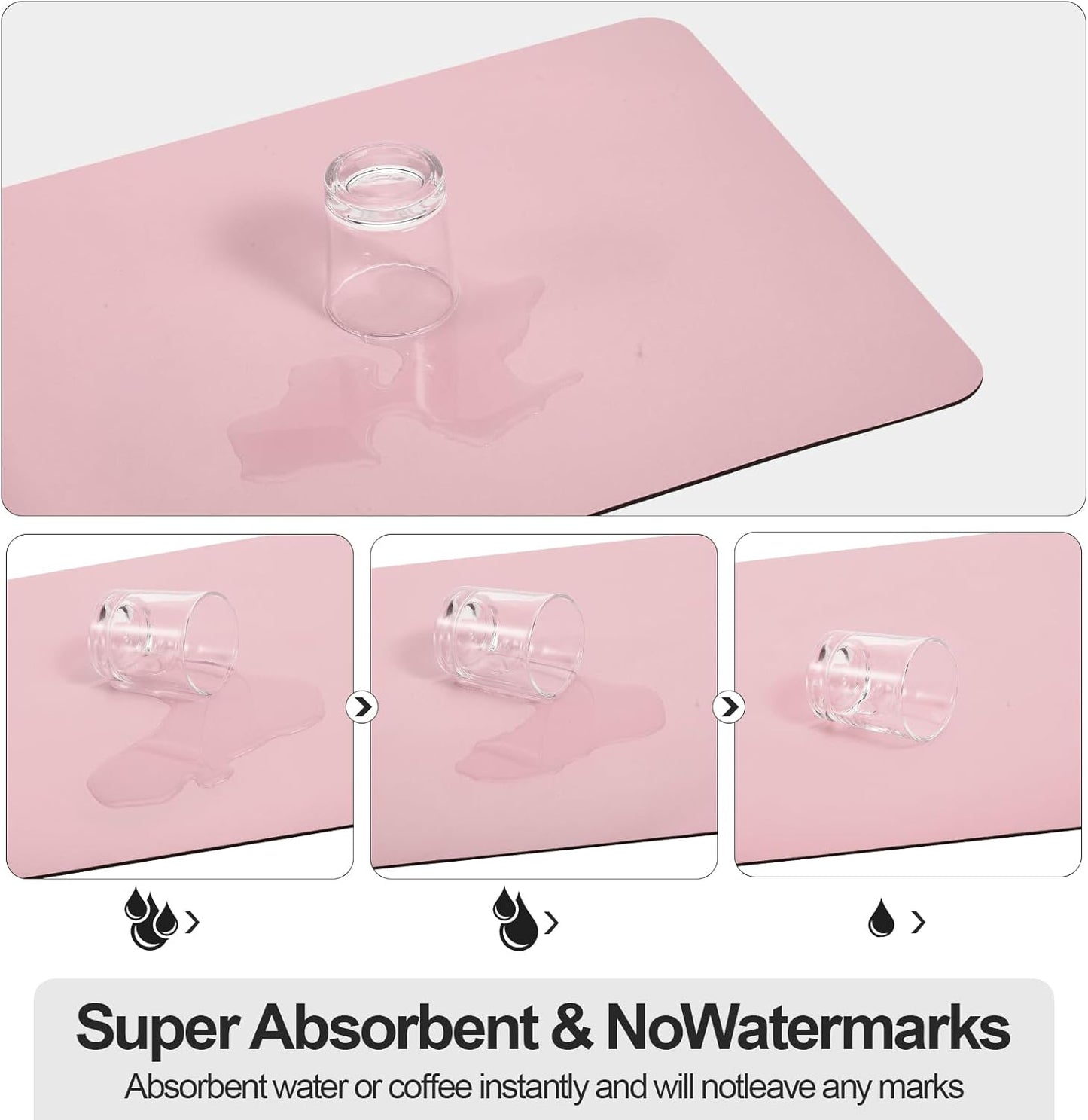 Ecotrim Absorbent Coffee Mat , Stain Hiding PU Leather Surface, Non-Slip Natural Rubber Backing, Quick Dry Mat for Espresso Machine, Kitchen Counter ,Pink | 12" x 19"