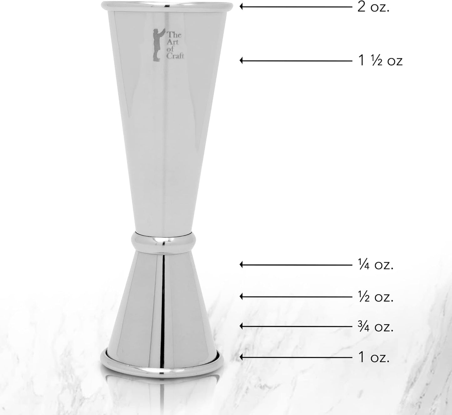 The Art of Craft Professional Bartending Set for Shaken and Stirred Drinks: Boston Cocktail Shaker, Hawthorne Strainer, Japanese Jigger, Bar Spoon and Crystal Mixing Glass