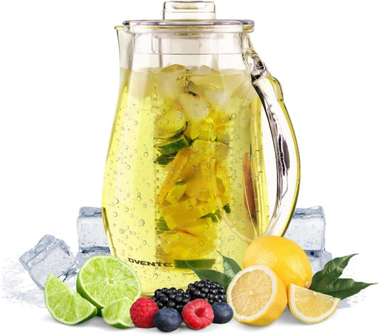 OVENTE Fruit Infusion Water Pitcher 2.5L/85Oz with Removable Lid and Infuser Rod, BPA-Free, Shatterproof Acrylic Beverage Jug for Flavor-Infused Drinks, Lemonade, Juice and Iced Tea, Clear PIA0852C