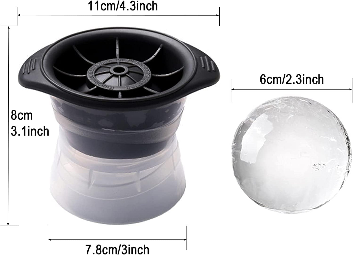 2.5 inch Large Globe Ice Cube Mold,2pcs Sphere Ice Cube Mold,Ice Ball Mold - Great for Whiskey and Scotch