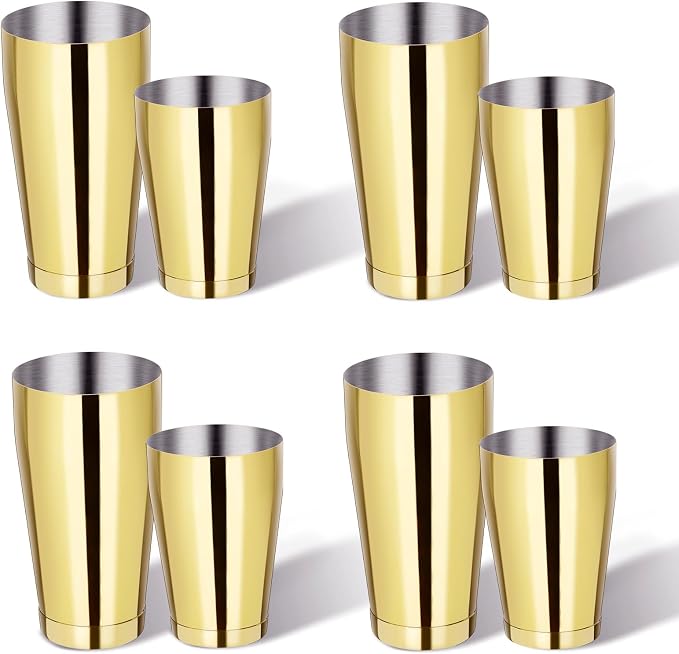 Mwellewm 8 Pcs Cocktail Shaker Boston Shaker Set Professional Bartender Kit Bar Stainless Steel Drink Shaker Bartending Martini Tin with 18oz & 28oz Mixed Alcohol Tool for Beginner(Silver) - B0DSK87XWP