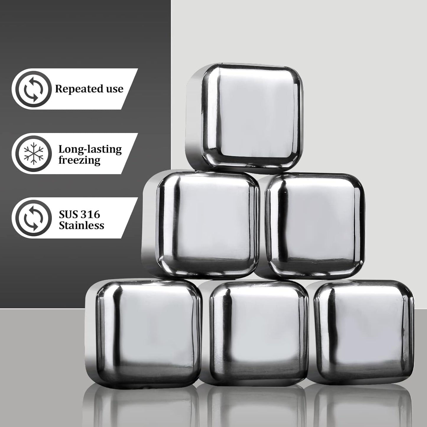Whiskey Stones 24 Pack,Reusable Ice Cubes, High Cooling Technology，Stainless Steel Ice Cubes, For Whiskey, Vodka, Liqueurs, Wine,Beverage Juice or Soda, Pack of 24