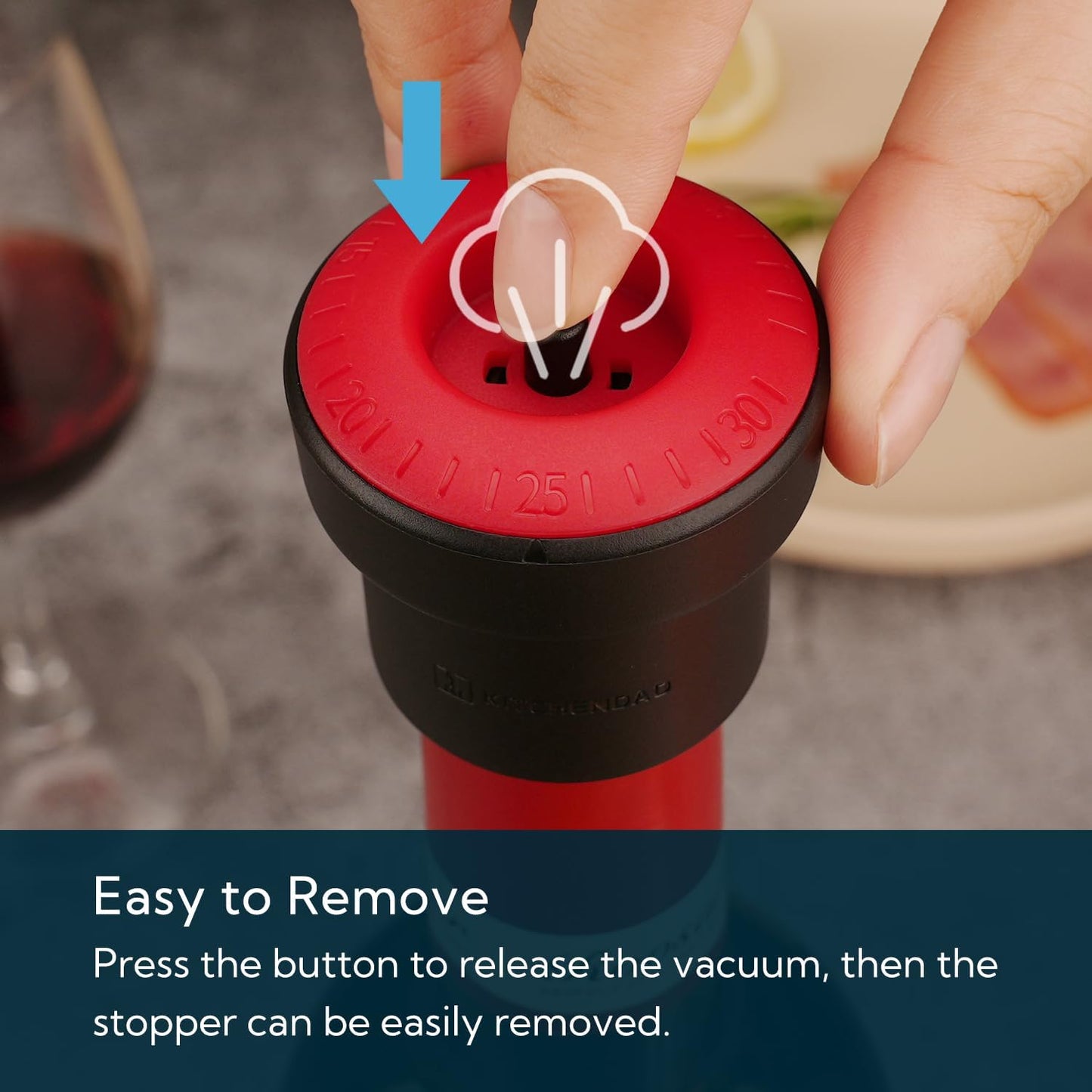 KITCHENDAO 2-in-1 Vacuum Wine Stopper, Built-in Wine Saver Pump with Date Marker, Wine Sealer Corks to Keep Fresh, Reusable Wine Preserver, Easy to Release, Set of 2