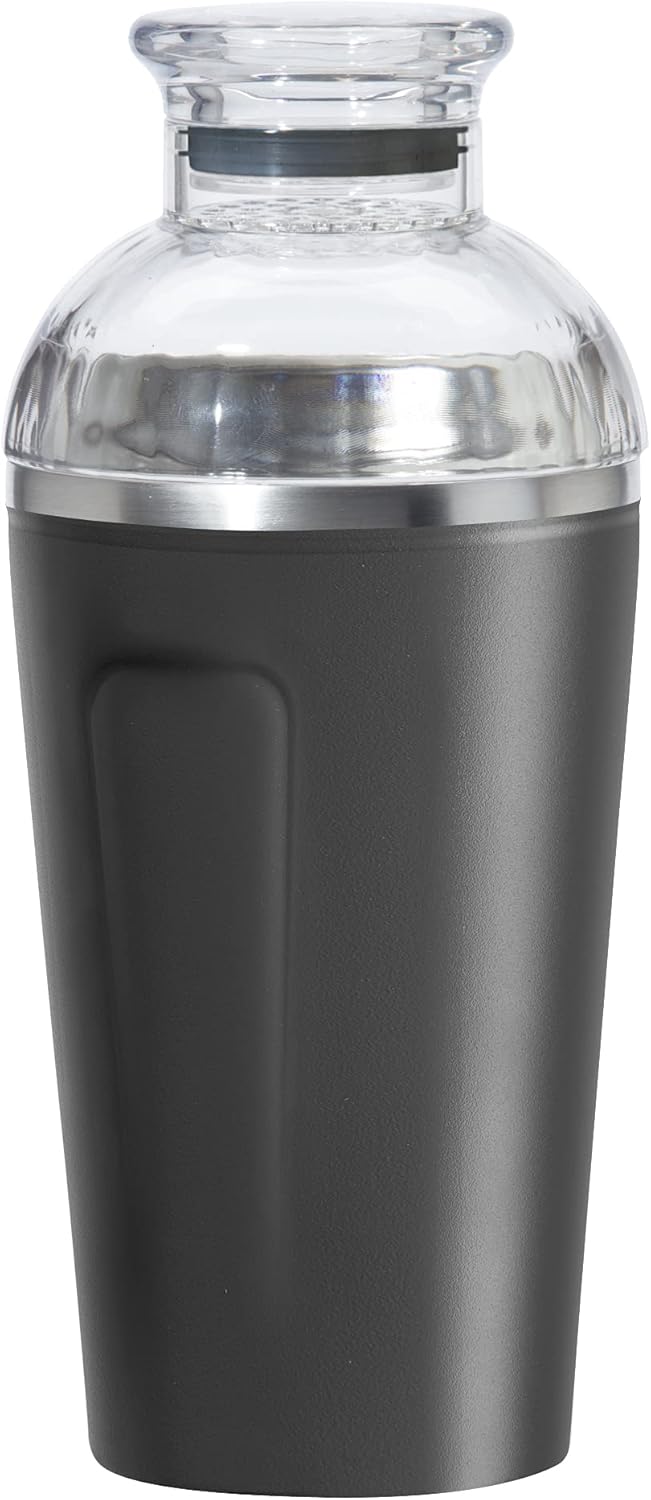 OGGI Groove Insulated Cocktail Shaker-17oz Double Wall Vacuum Insulated Stainless Steel, Tritan Lid has Built In Strainer, Ideal Cocktail Mixer, Martini Shaker, Margarita Shaker, Black