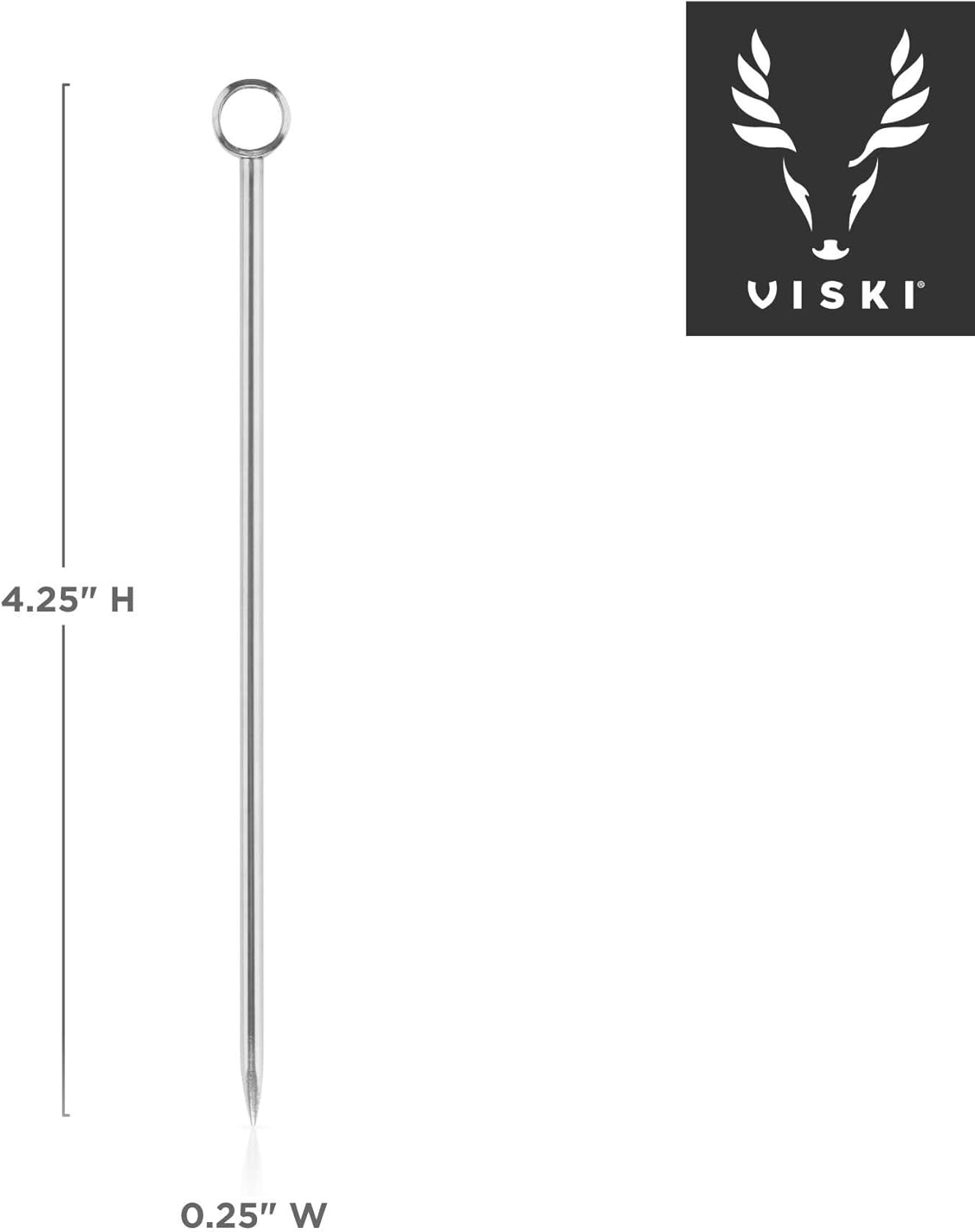 Viski Stainless Steel Cocktail Picks for Martini Olives and Cherries, Set of 6 Ring Top Metal Toothpicks for Drinks, Reusable Appetizer Skewers for Fruit and Cheese, Home Bar Accessories, 4.25”