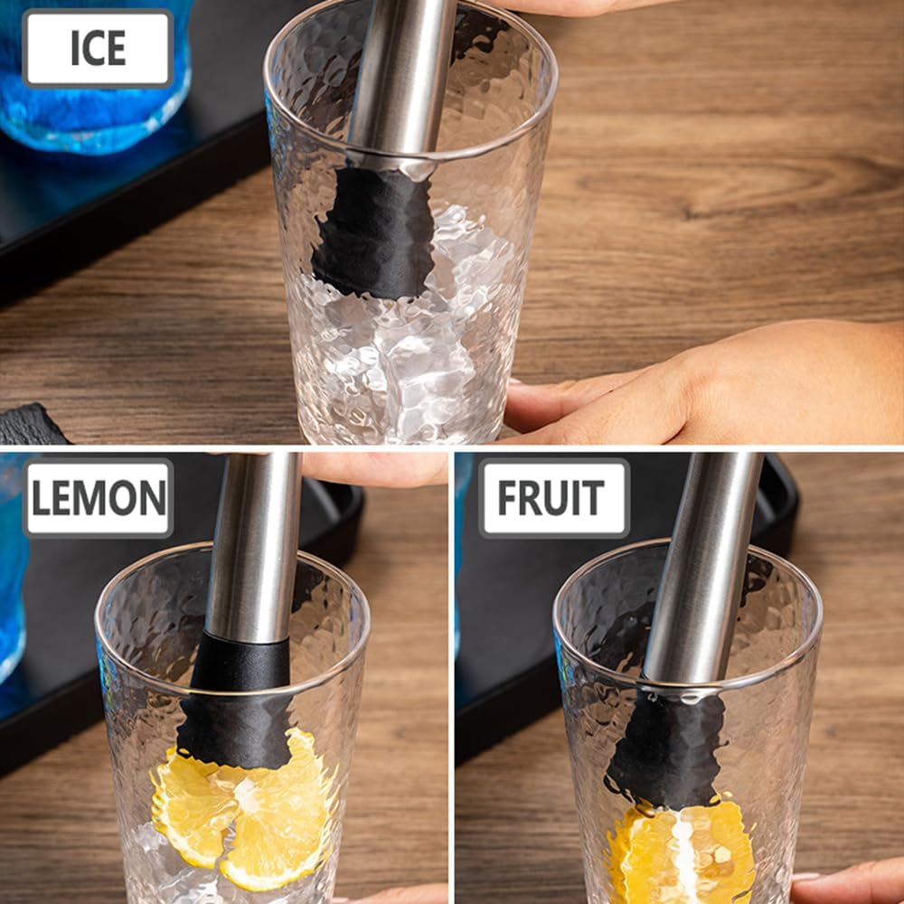 10 Inch Stainless Steel Muddler for Cocktails, Long Handle Durable Material, Bar Tool for Making Mojito and Fruit Drinks