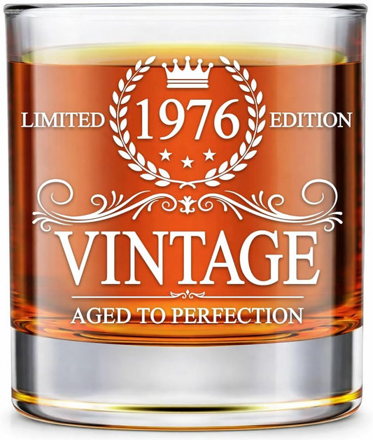 GLAKEUN 50th Birthday Decorations for Men - Men 1976 Birthdays Gift Ideas - Gifts for Men Turning 50-50th Bday Present Idea From Her, Wife - Birthday Gifts for Him 1976 - Vintage 1976s Rock Glass
