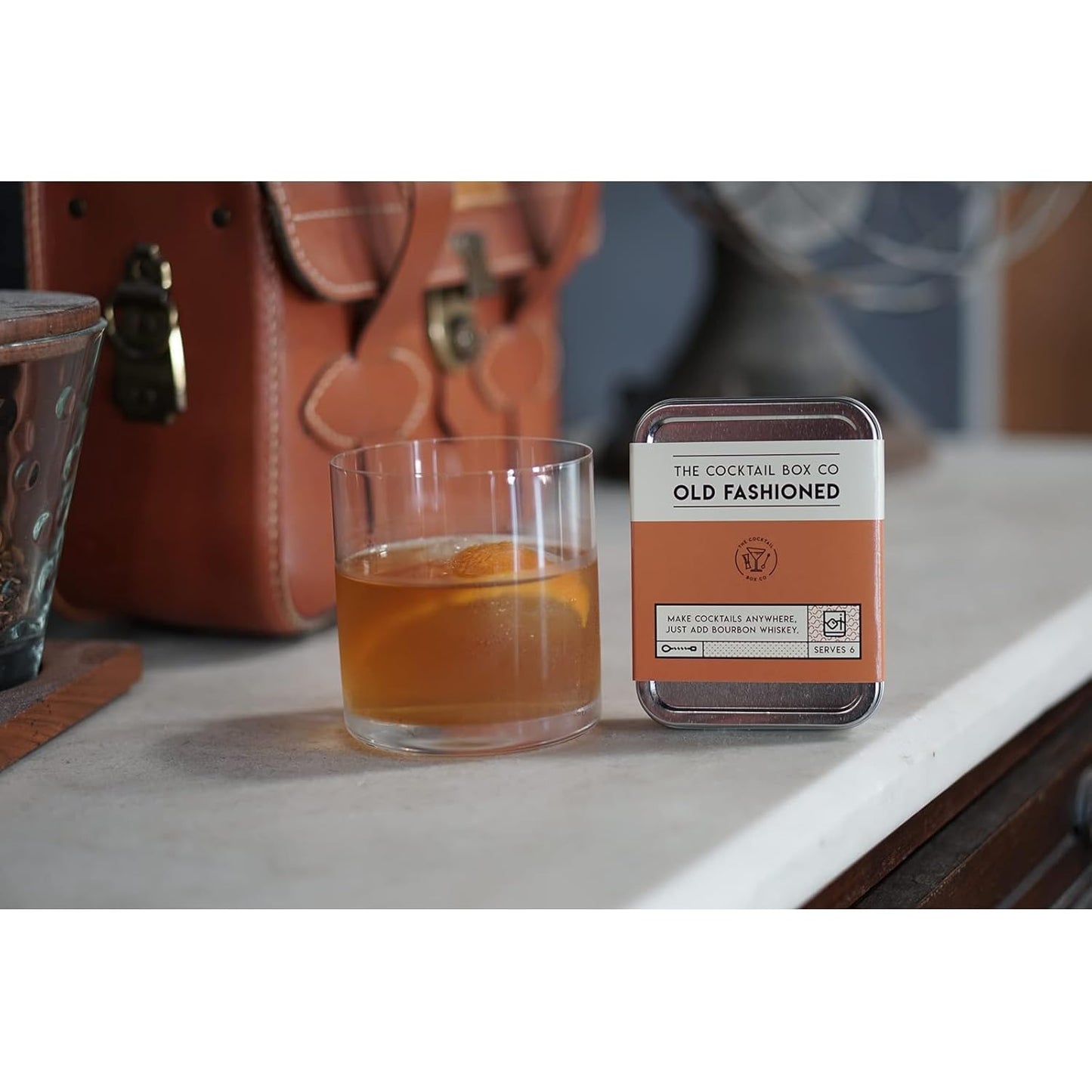The Cocktail Box Co. Old Fashioned Cocktail Kit - Compact Plane Cocktail Kit for Travel - Includes Bitters & Old Fashioned Cubes - Standard Packaging