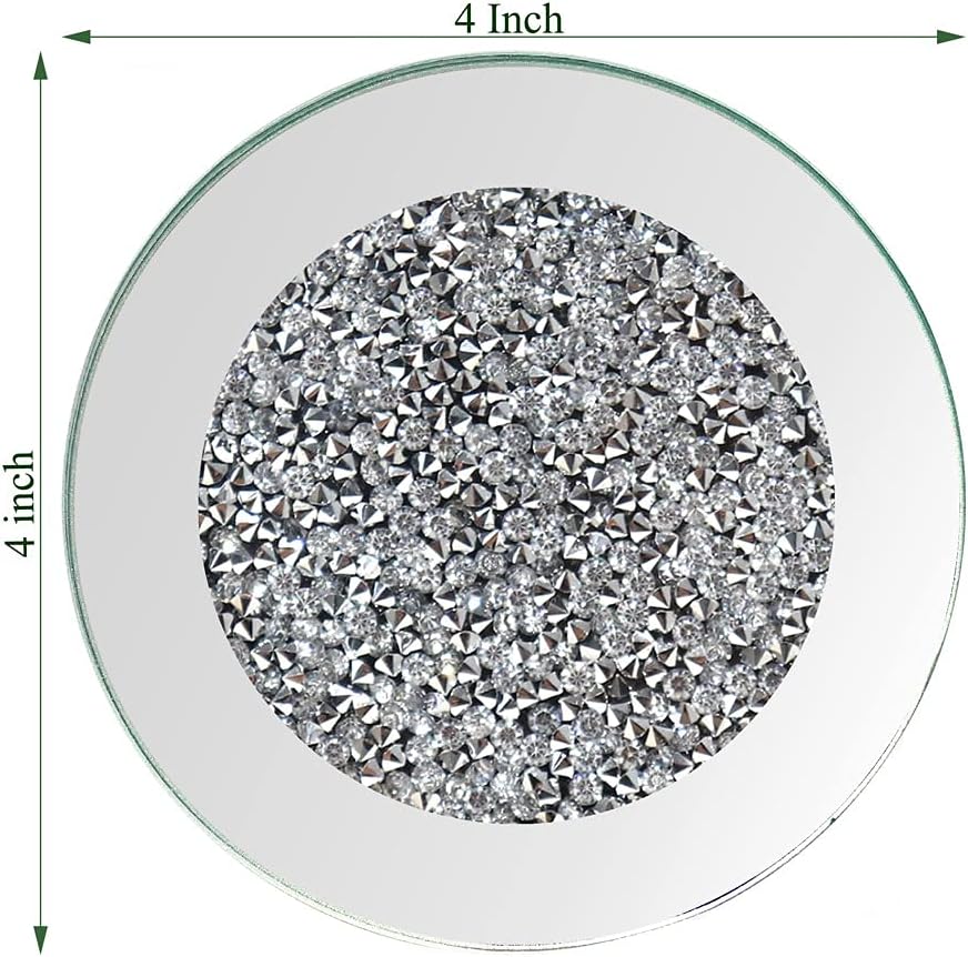 GIMORRTO Glass Mirrored Coaster 4 PC, Crushed Diamond Round 4" Cup Mat Decor on Tabletop for Bar Tools Dining Table