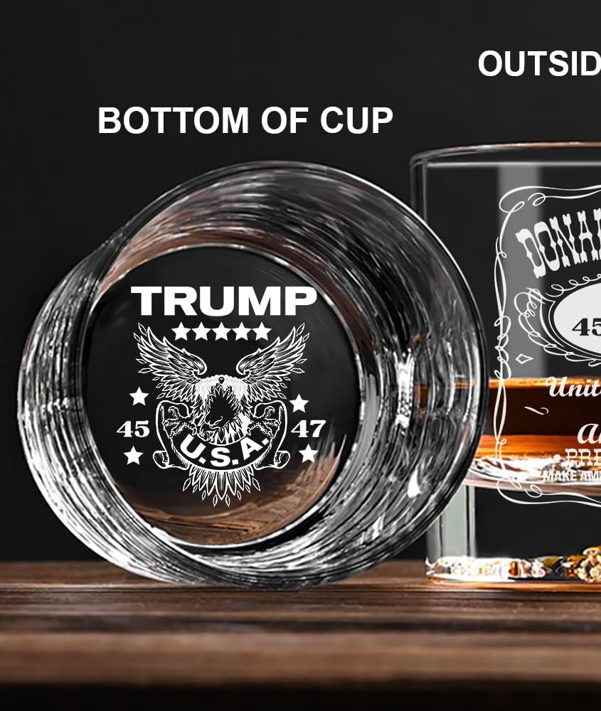 Donald Trump Laser Engraved 10.5 oz. Whiskey Glass,Trump For Presidency, Poilitical Gift, 45-47, Bourbon Rock Glass Made in the USA