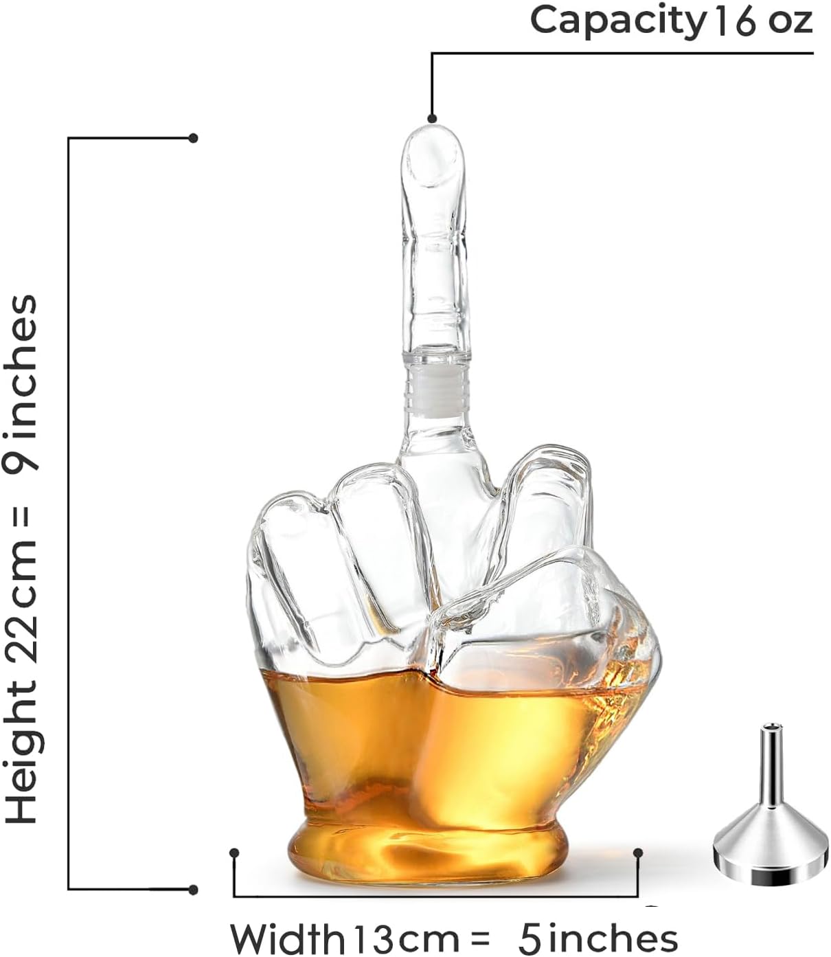 Middle Finger Whiskey Decanter – Whiskey Decanter Set with Metal Funnel – Funny Wine Decanter Set – Wine Decanter Gift Set for Someone You Love – Middle Finger Gifts Funny for Men and Women